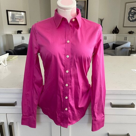 Banana Republic Factory LS Non Iron Button Down Fitted Cotton Shirt Pink Sz 4 - Picture 1 of 11